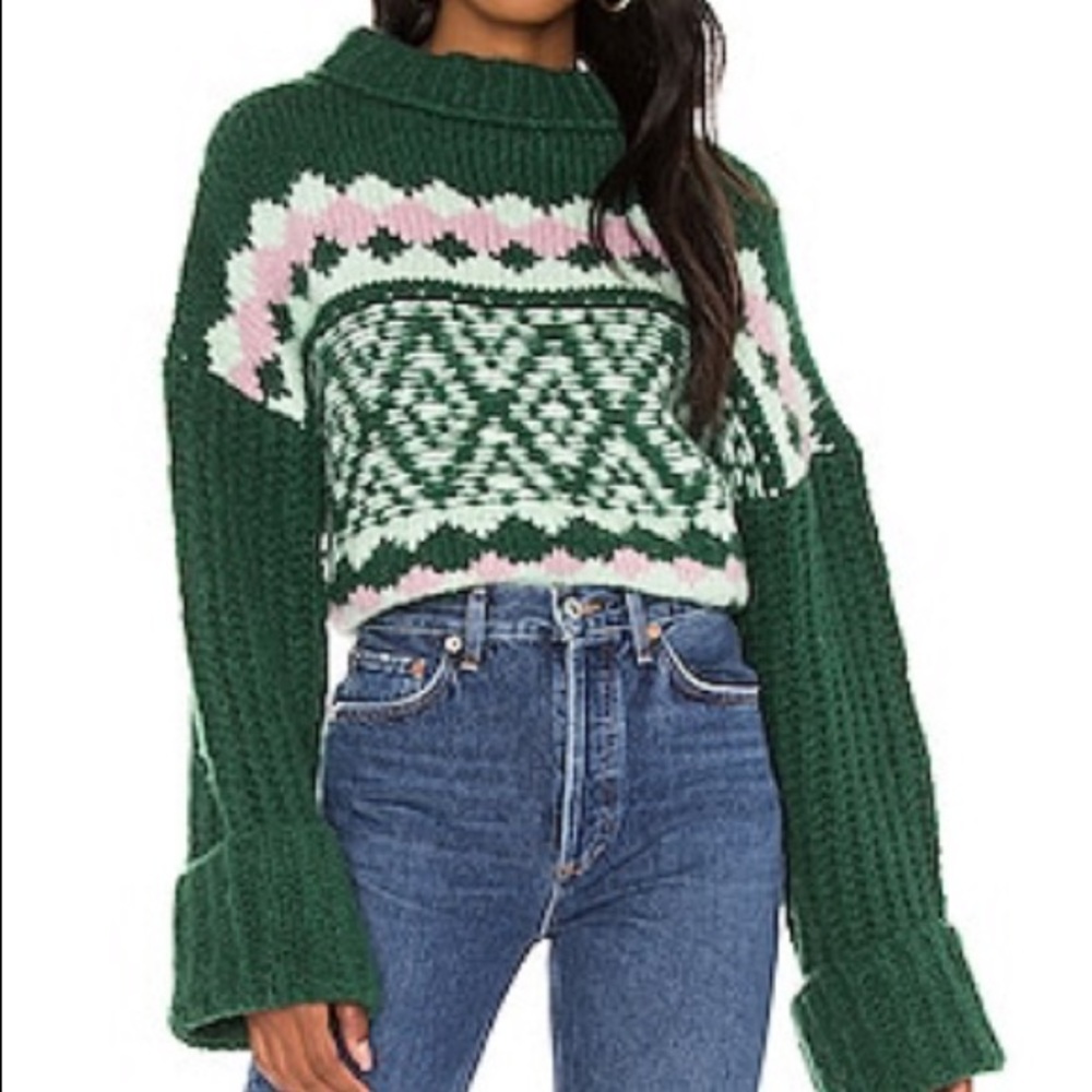 Free People Green and Pink Knit Sweater